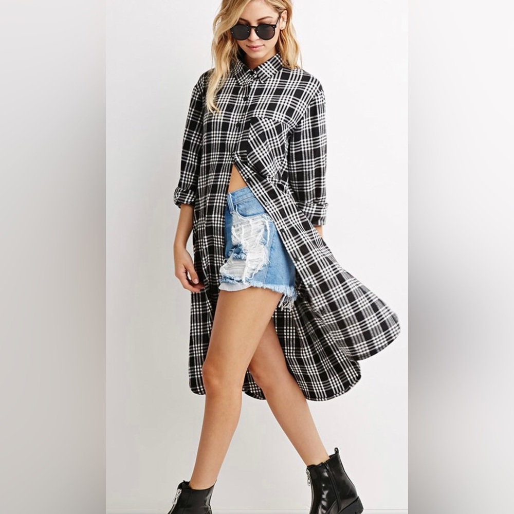 100% cotton,Black and white checkered/plaid dress Forever 21